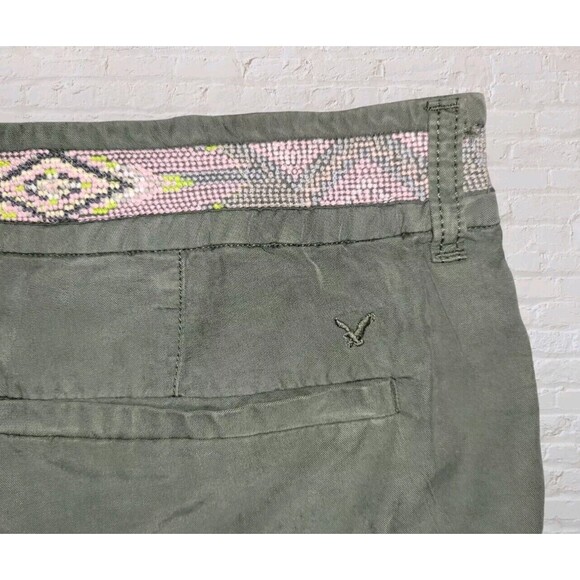 American Eagle Aztec Embroidered Shorts Size 12 Green Low Rise Festival Boho - Picture 4 of 6